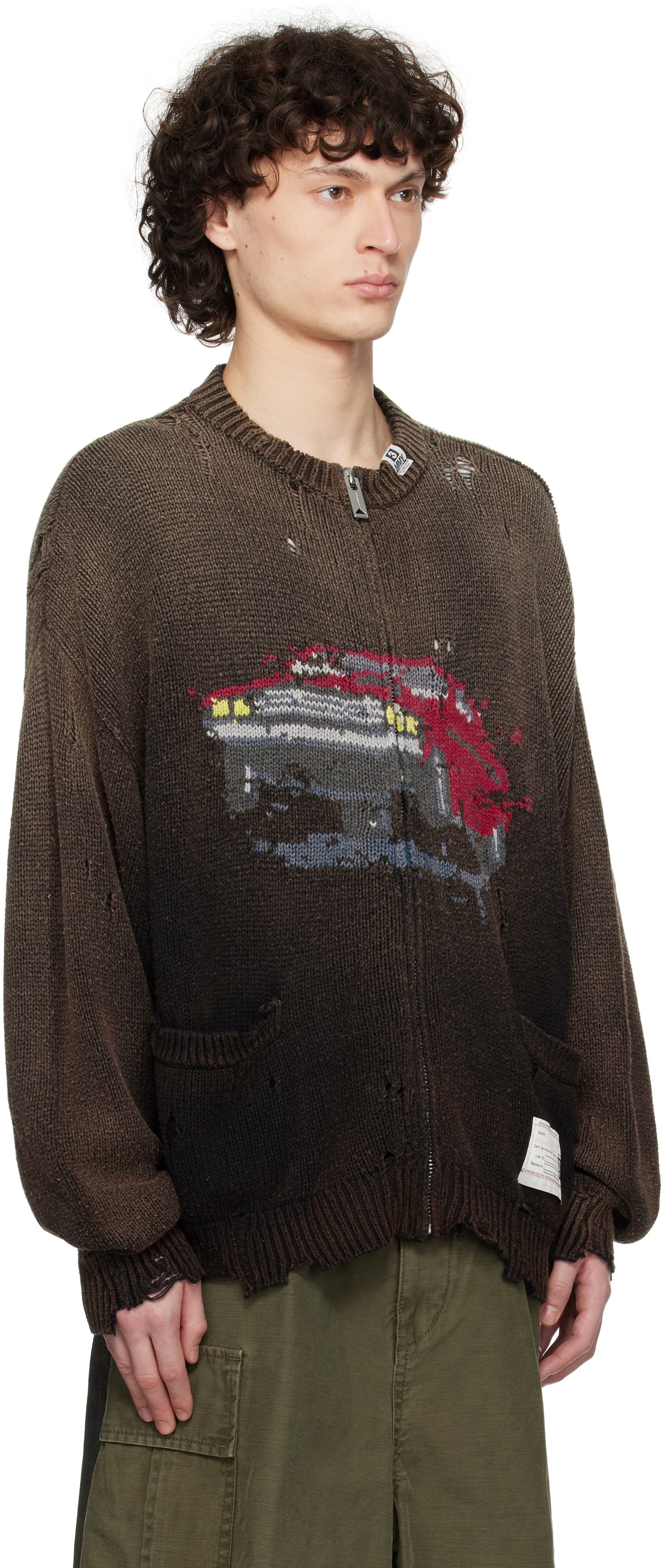 Sweater Maison MIHARA YASUHIRO Maison MIHARA YASUHIRO Car Jacquard Knit Zip Cardigan Brun | A14CD511, 1