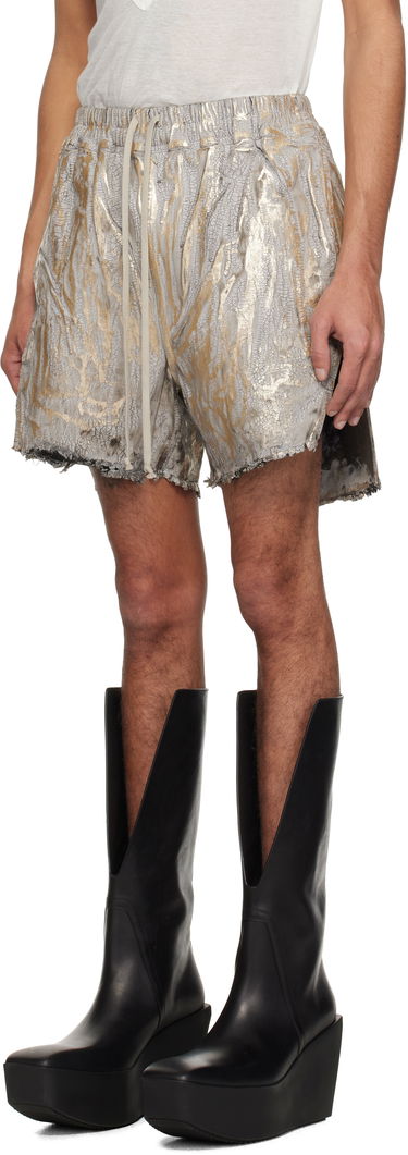 Shorts Rick Owens Rick Owens Hollywood Boxers Cracked Metallic Drawstring Shorts Metalisk | RR01E5306 SGMC, 3