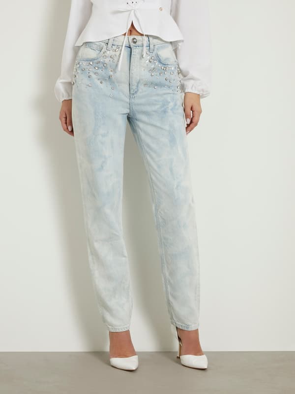 Bukser GUESS Rhinestones Mom Denim Pant Blå | W4GA21D5B62, 0