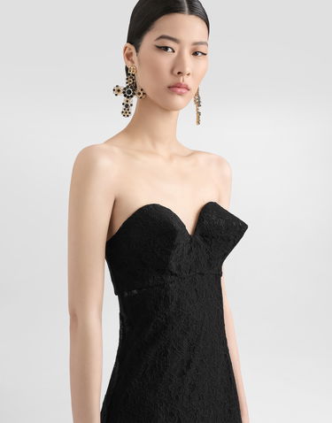 Kjole Dolce & Gabbana Dolce & Gabbana Strapless Lace Midi Dress with Conical Cups Sort | F6TROTFLUCQN0000, 3