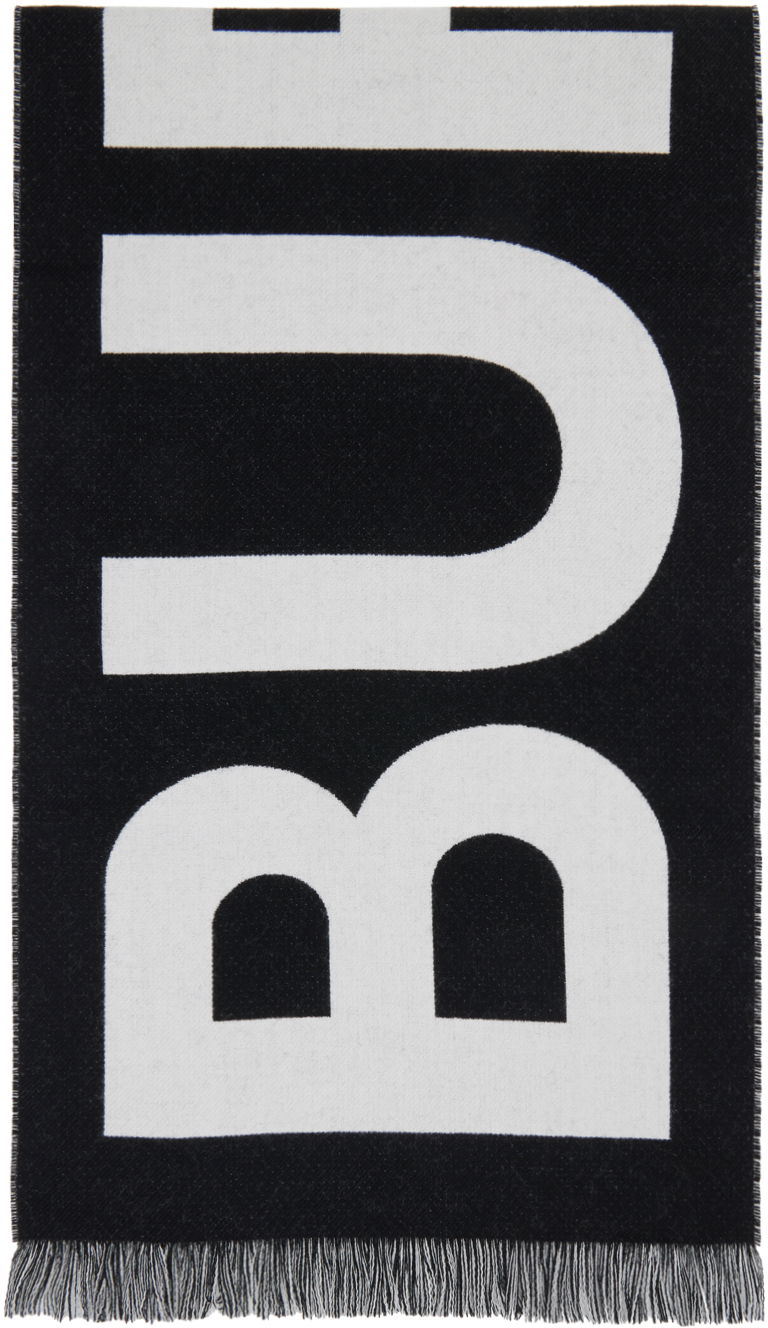 Tørklæde Burberry Jacquard Logo Scarf Black & White Sort | 8054214