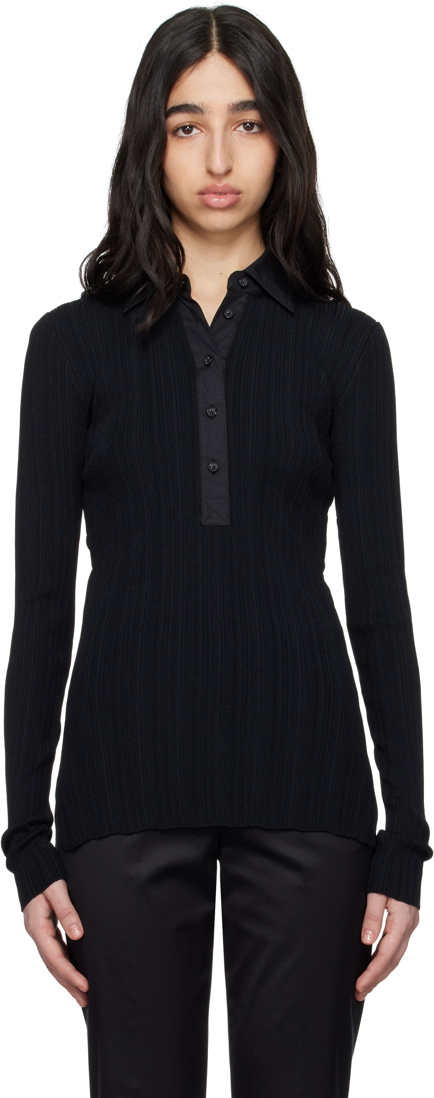 Polo skjorte TOTEME TOTEME Half-Placket Knit Top Sort | 252-WRT0453-YA0044, 0