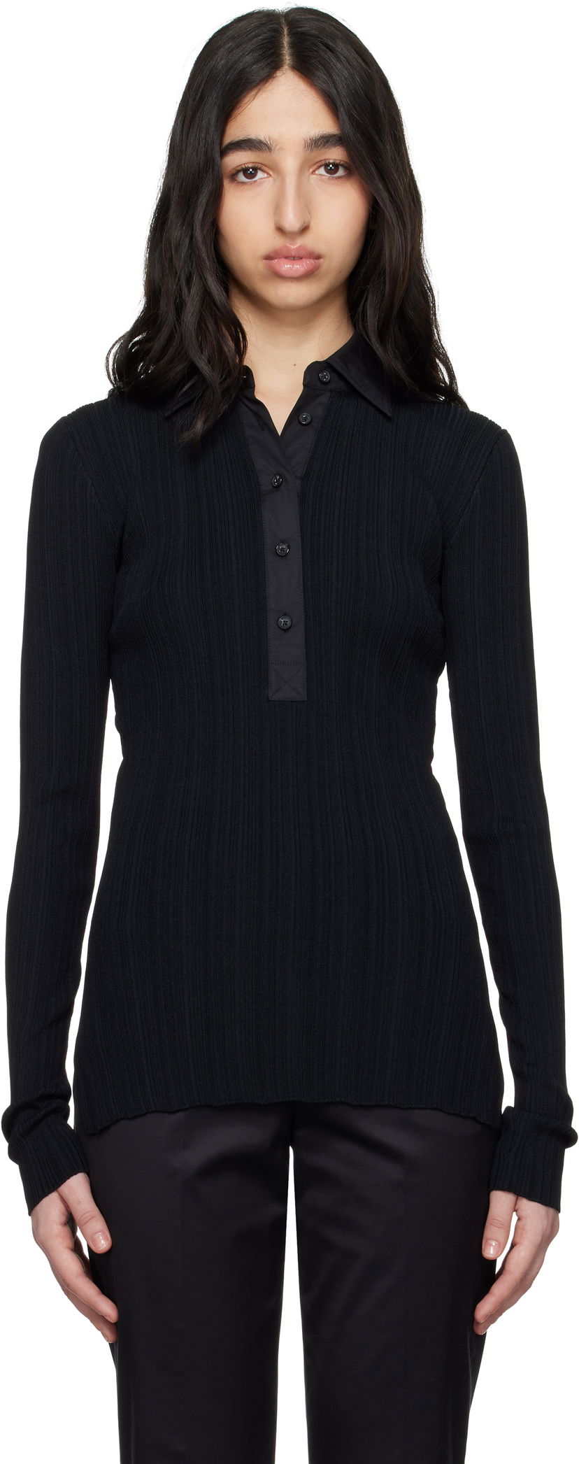 Polo skjorte TOTEME TOTEME Half-Placket Knit Top Sort | 252-WRT0453-YA0044