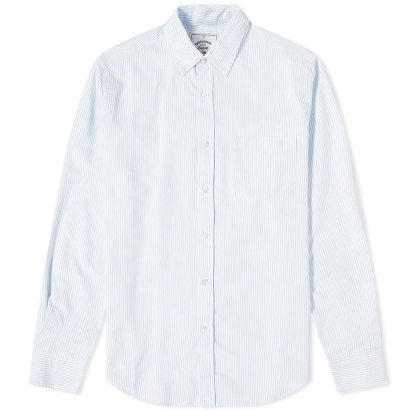 Skjorte Portuguese Flannel Belavista Stripe Button Down Oxford Shirt, Size Large Blå | pf-blvstshrt-blst