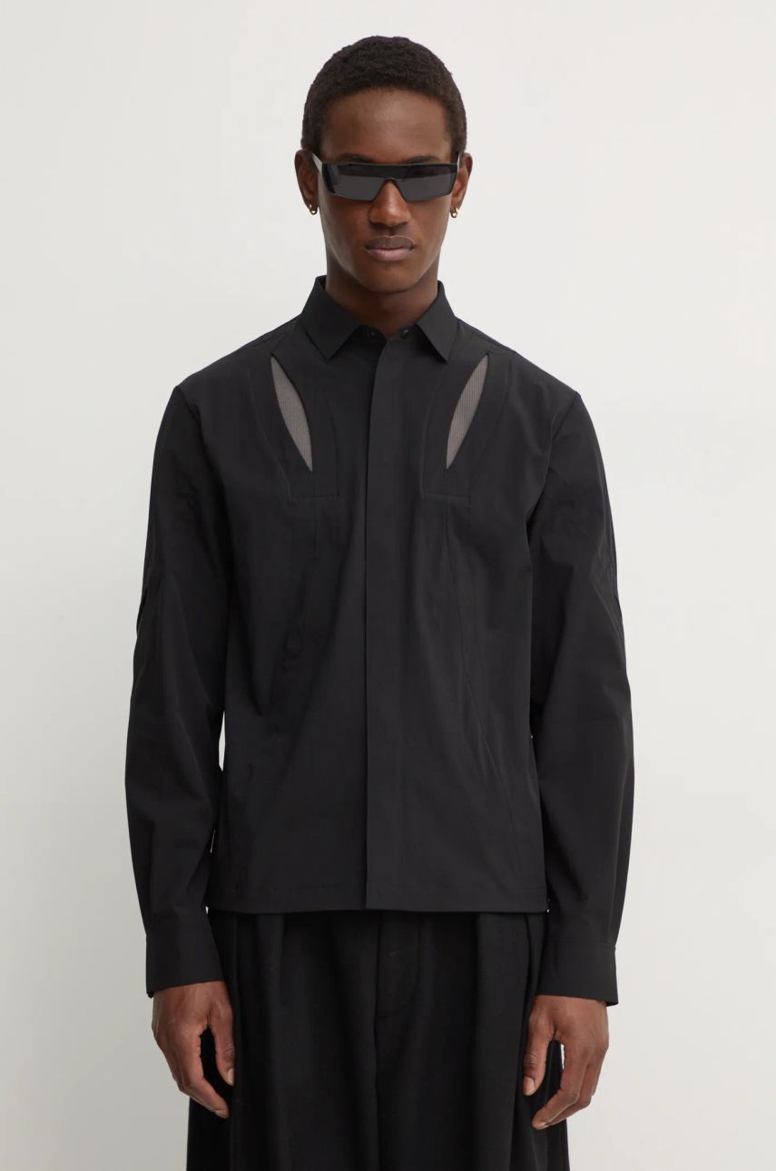 Skjorte HELIOT EMIL Slim Black Shirt With Mesh Sort | AW24.M.05.058.BLK01, 0