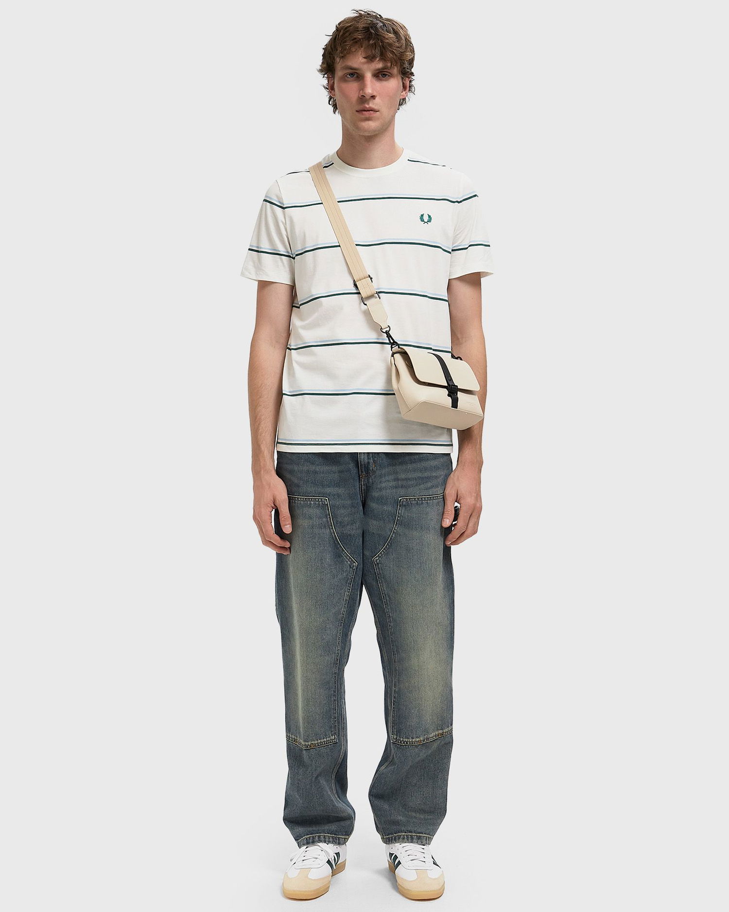T-shirt Fred Perry Fred Perry Fine Stripe T-Shirt Hvid | M1734-129, 1