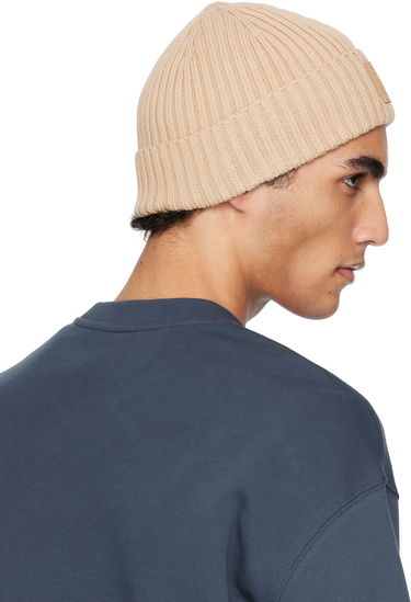 Beanie MAISON KITSUNÉ Maison Kitsuné Fox Head Leather Patch Beanie Beige | OW06110KT1140, 2