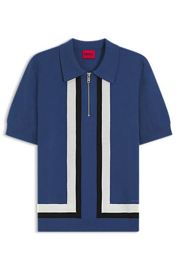 Sweater BOSS HUGO Zip Knit Sweater with Stripes Blå | 50544906, 0