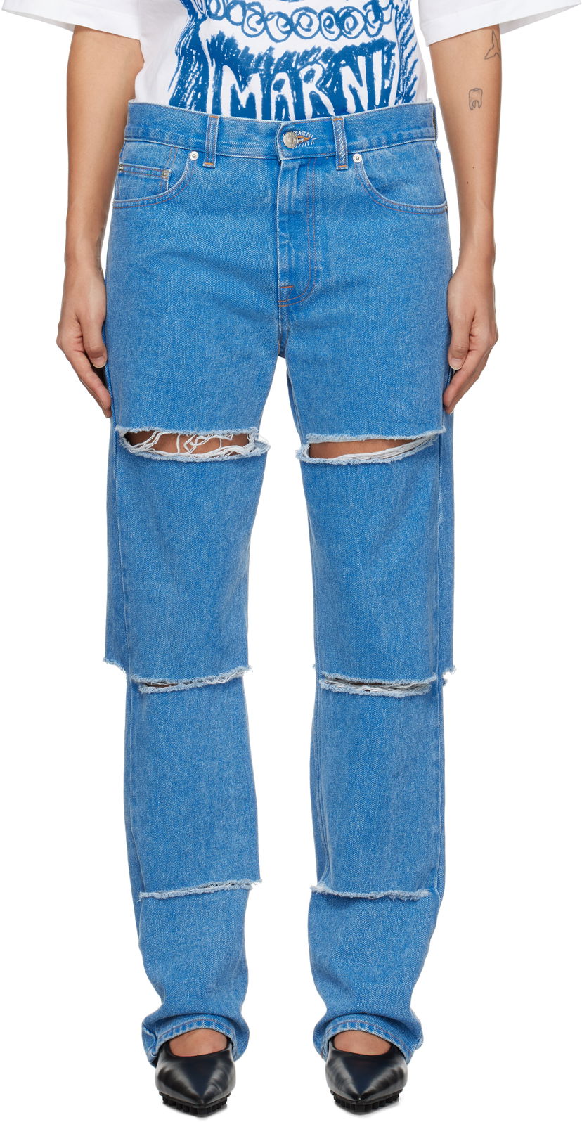 Jeans Marni Slashed Boyfriend Jeans Blå | PAJD0520S0 USCW91