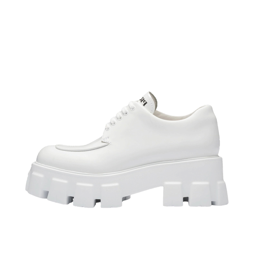Sneakers og sko Prada Monolith 55mm Lace Up Loafer White Brushed Leather Hvid | 1E708L_B4L_F0009_F_B055