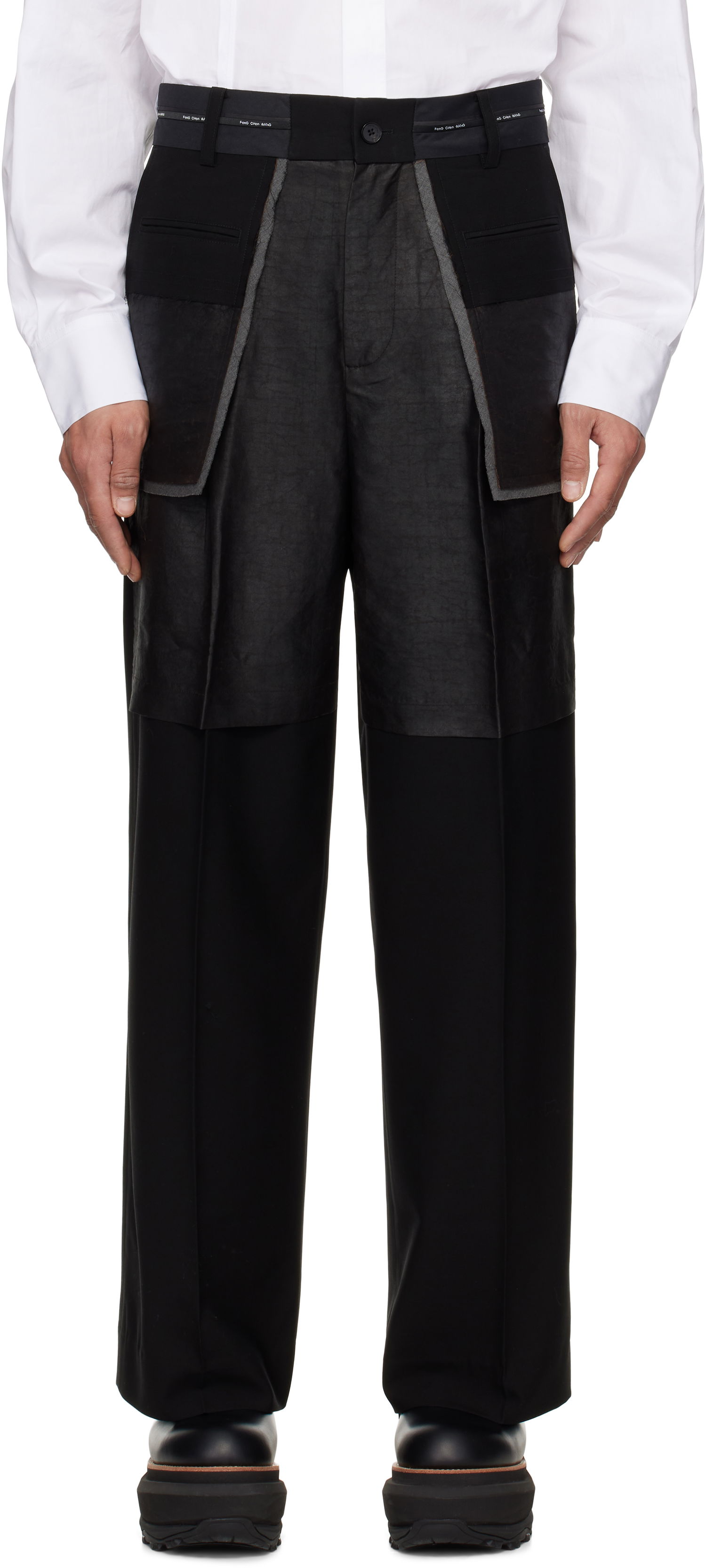 Bukser Feng Chen Wang Feng Chen Wang Deconstructed Patchwork Trousers Sort | FUS19TR05, 0