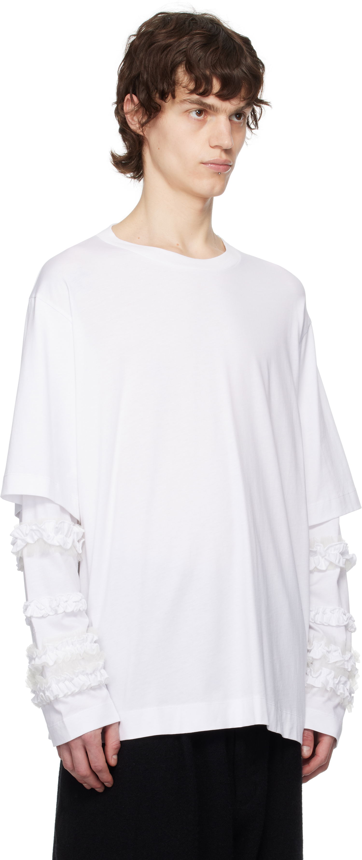 T-shirt Simone Rocha Simone Rocha Layered Ruffle Frill Long Sleeve T-Shirt Hvid | 5326 0553, 1