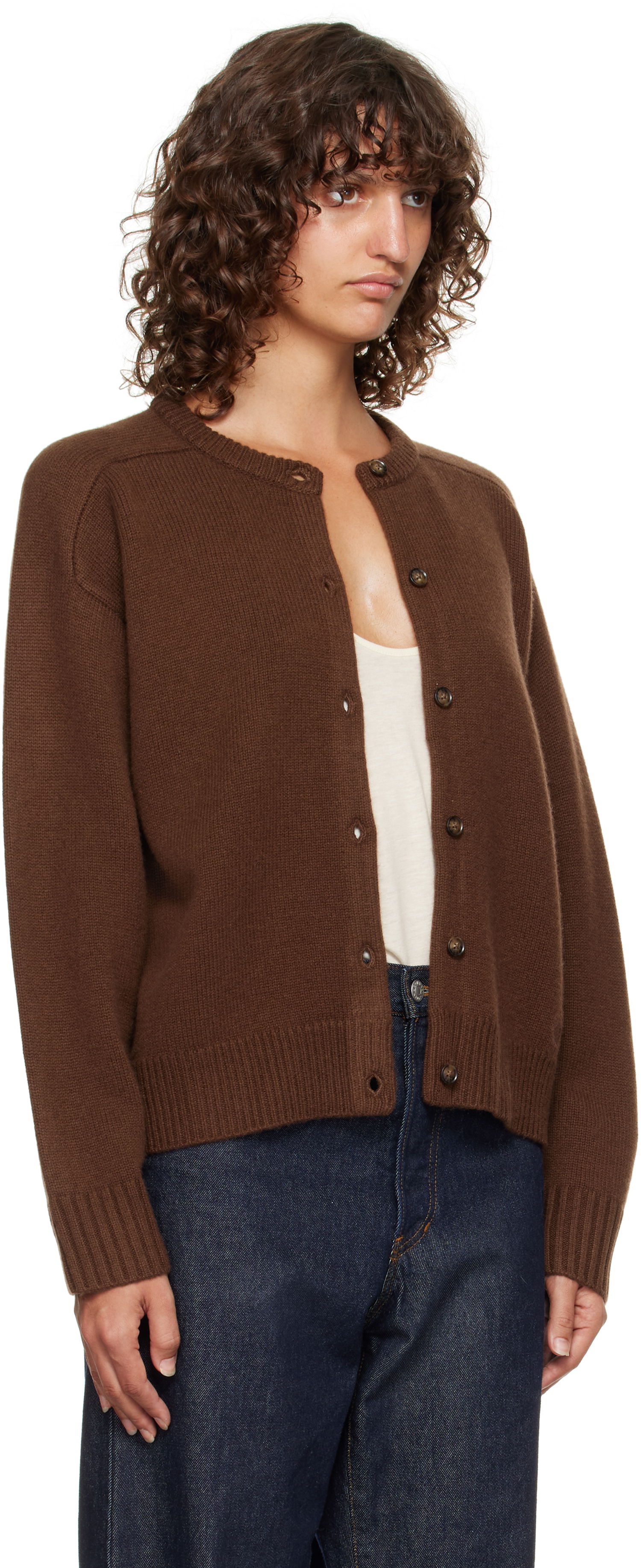 Sweater Loulou de Saison Loulou de Saison Aidar Cashmere Blend Cardigan Brun | AIDAR LDS, 1