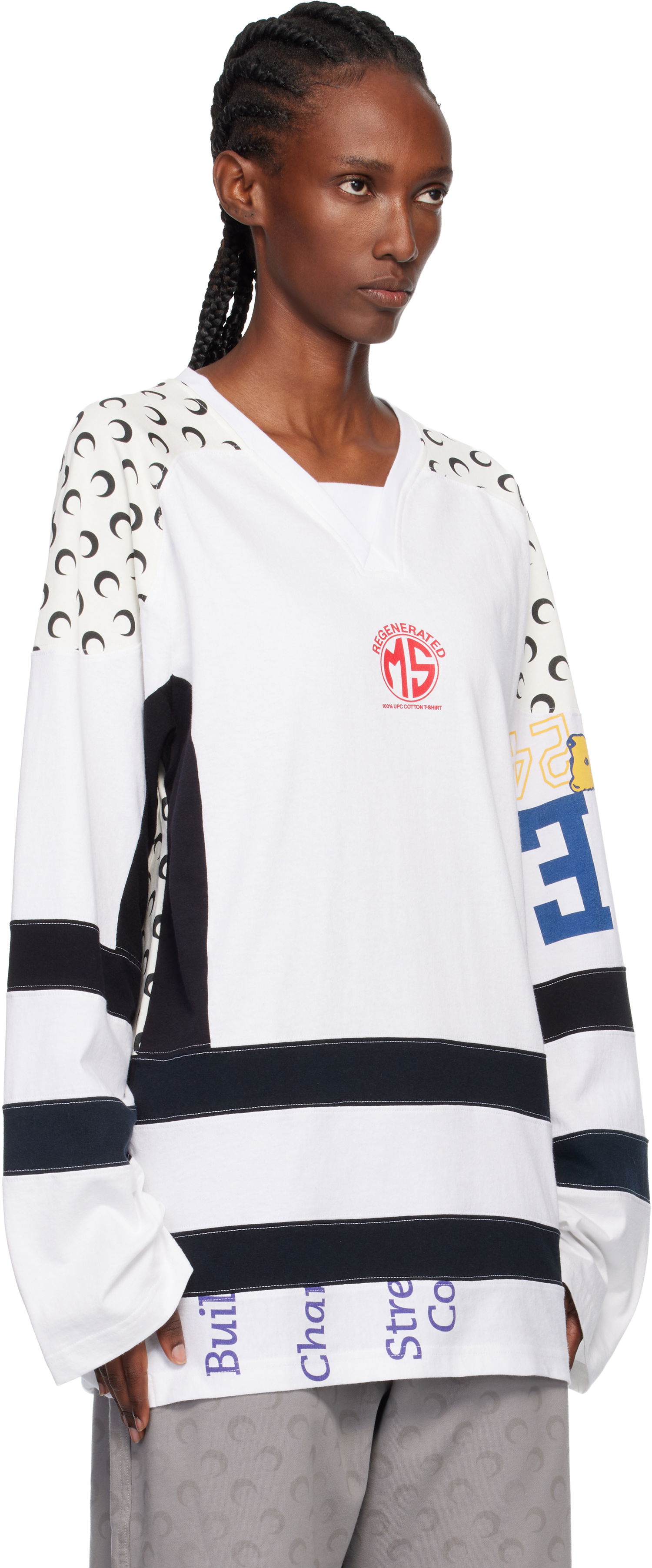 Jersey Marine Serre Regenerated Graphic Cotton Long Sleeve Hockey T-shirt Flerfarvet | MTT095AUJER0003, 1