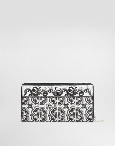 Tegnebog Dolce & Gabbana Dolce & Gabbana Majolica Print Calfskin Zip-Around Wallet Hvid | BP1672AN719IU3TN, 2
