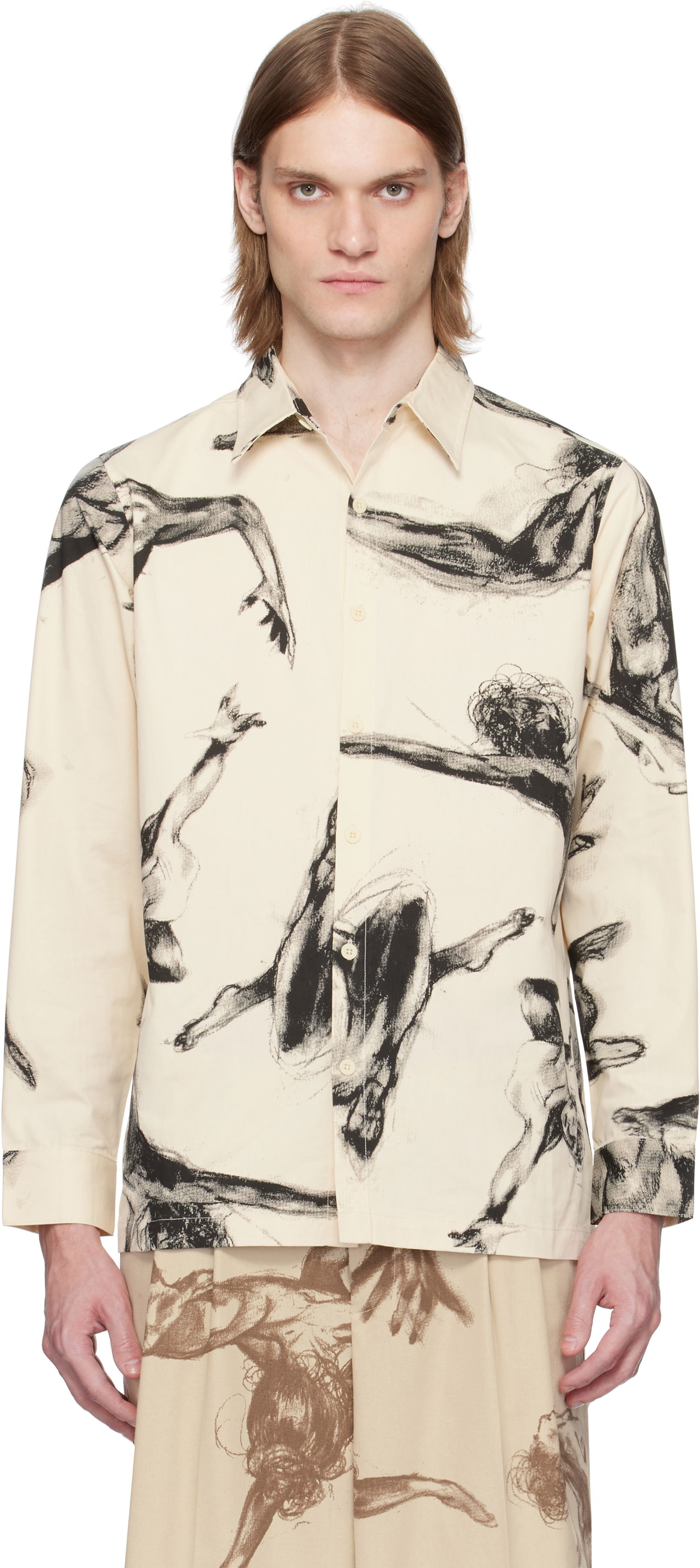 Skjorte KidSuper KidSuper Trapeze Performer Button Up Shirt Beige | SS25-LTP-06, 0