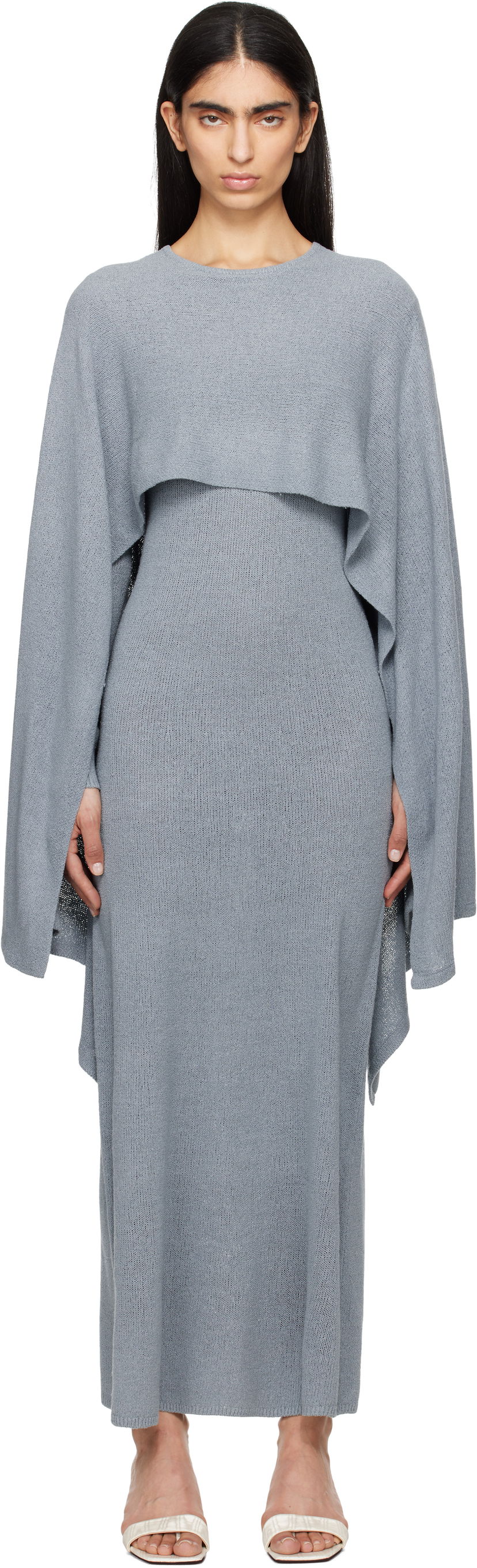 Kjole TOTEME TOTEME Cape Knit Maxi Dress Grå | 252-WRD0168-YA0156