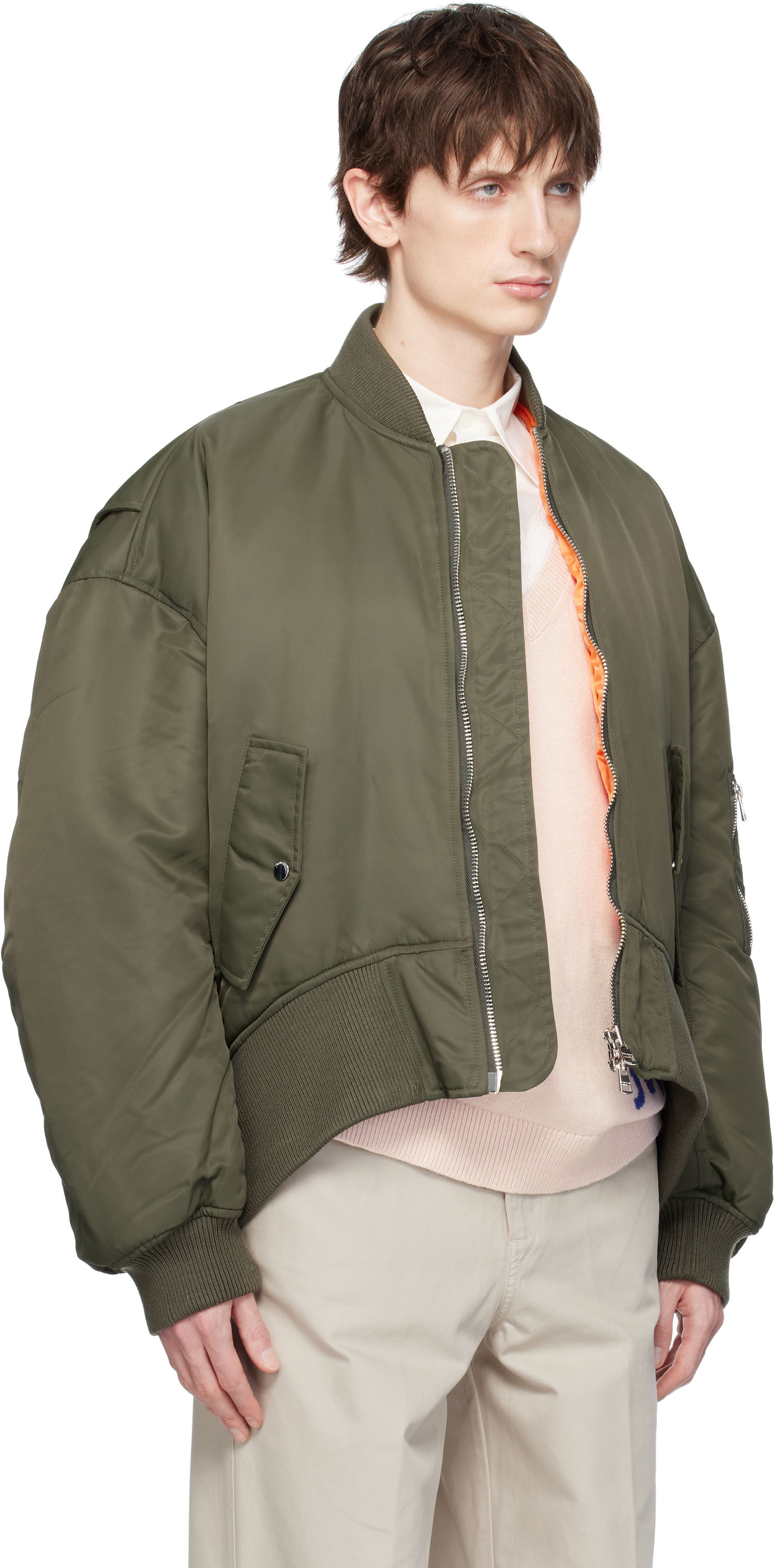 Bomberjakke JW Anderson JW Anderson Oversized Bomber Jacket with Curved Hem Grøn | JK0357-PG1696, 1