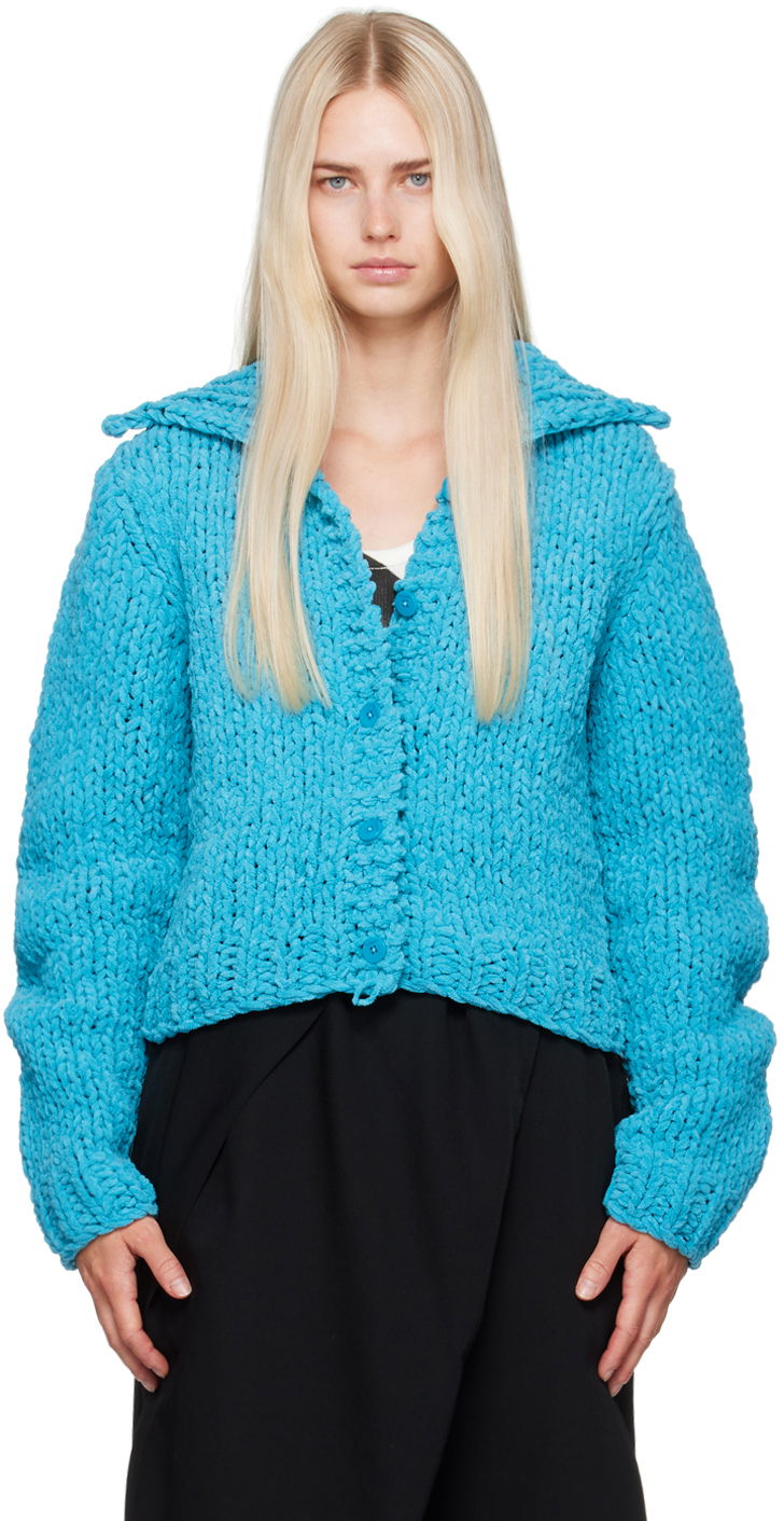 Sweater JW Anderson Blue Button Cardigan Turkis | KW1226-YN0368