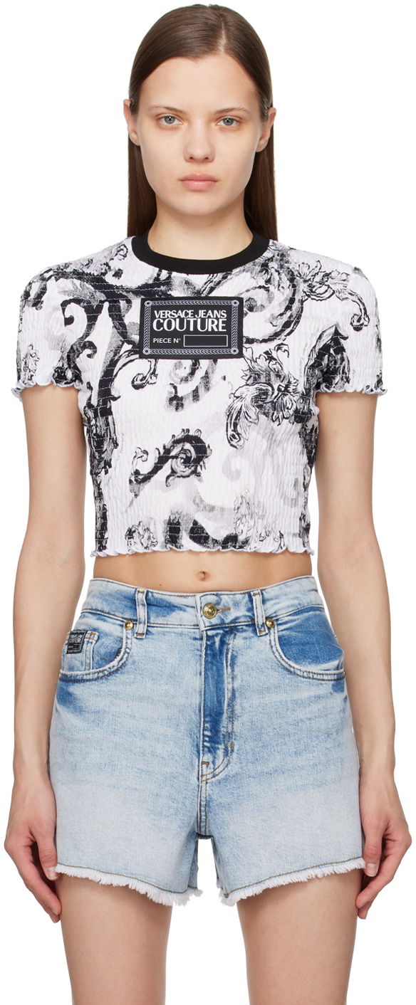 T-shirt Versace Couture White & Black Watercolor Couture T-Shirt Hvid | E76HAH6A7_EJS353
