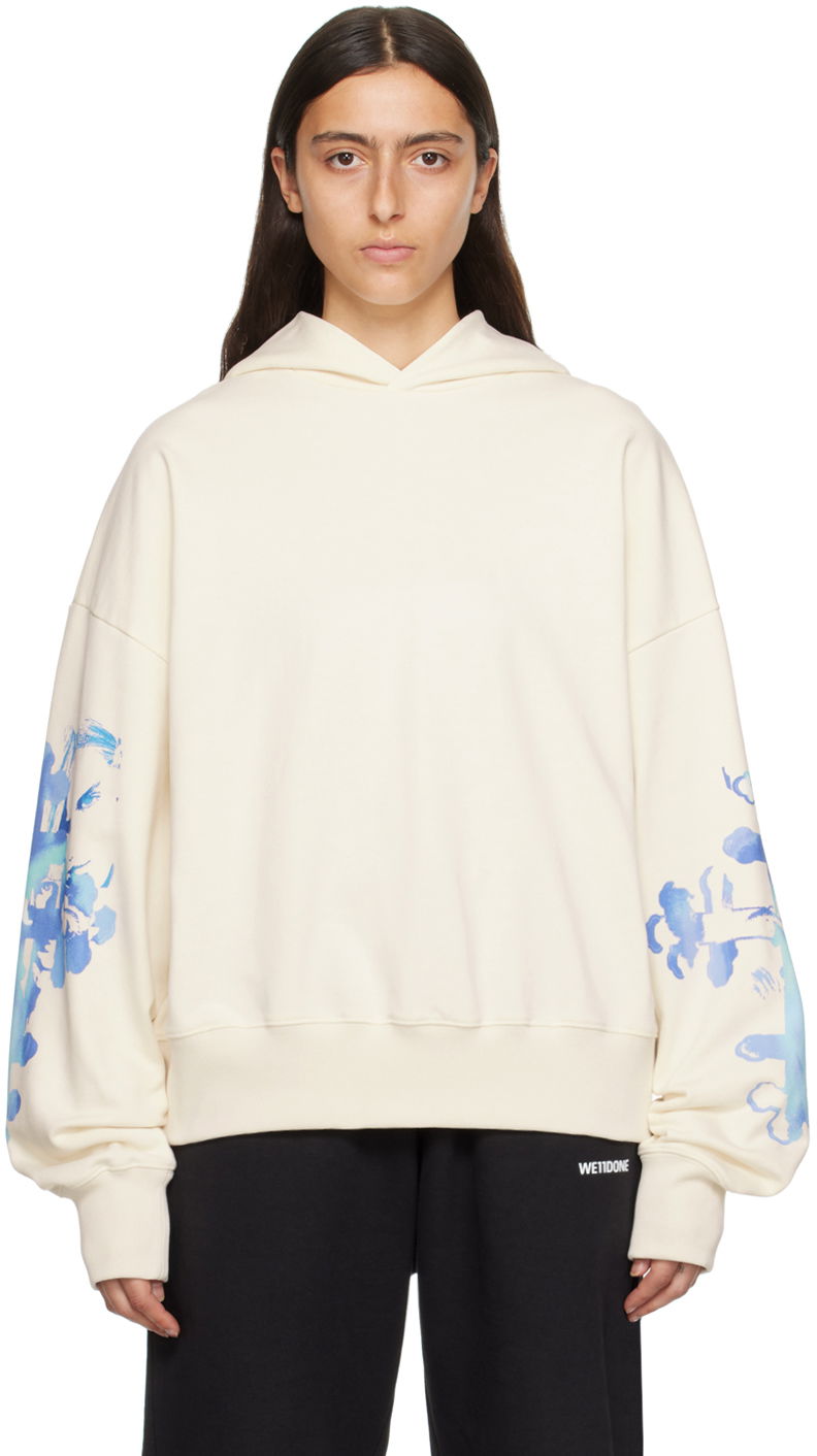 Sweatshirt We11done Floral Print Oversized Hoodie Hvid | WD-TH3-23-887-U-WH