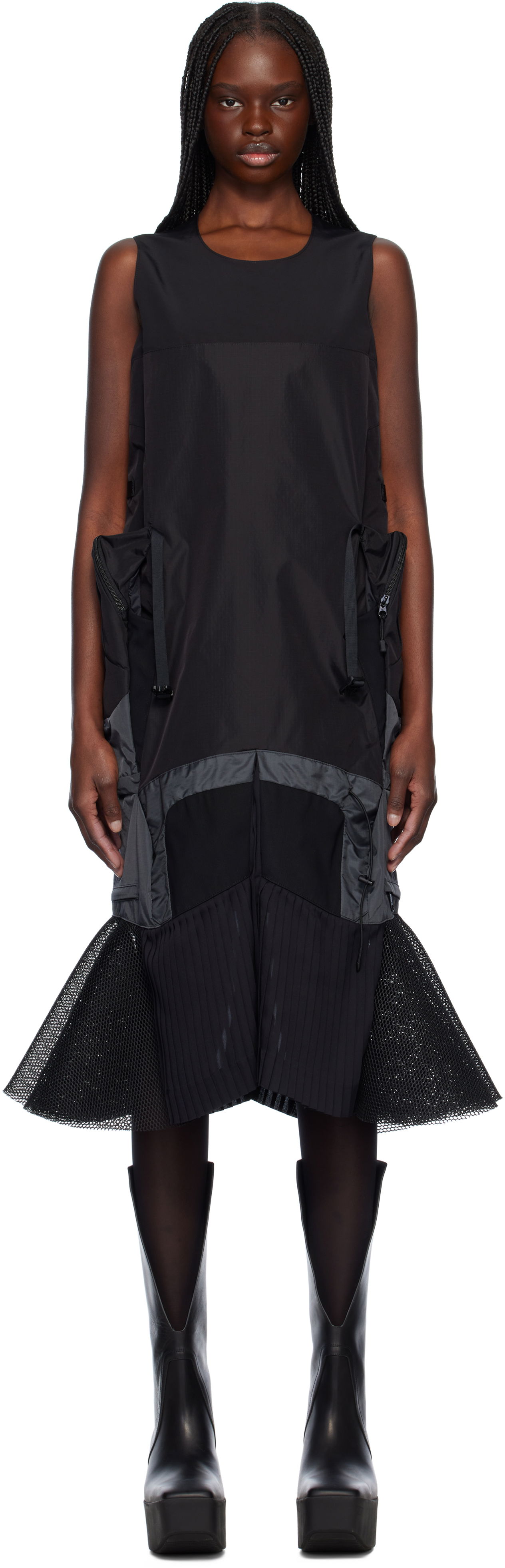 Kjole Junya Watanabe Junya Watanabe Paneled Midi Dress Sort | JO-O024-051-1, 0