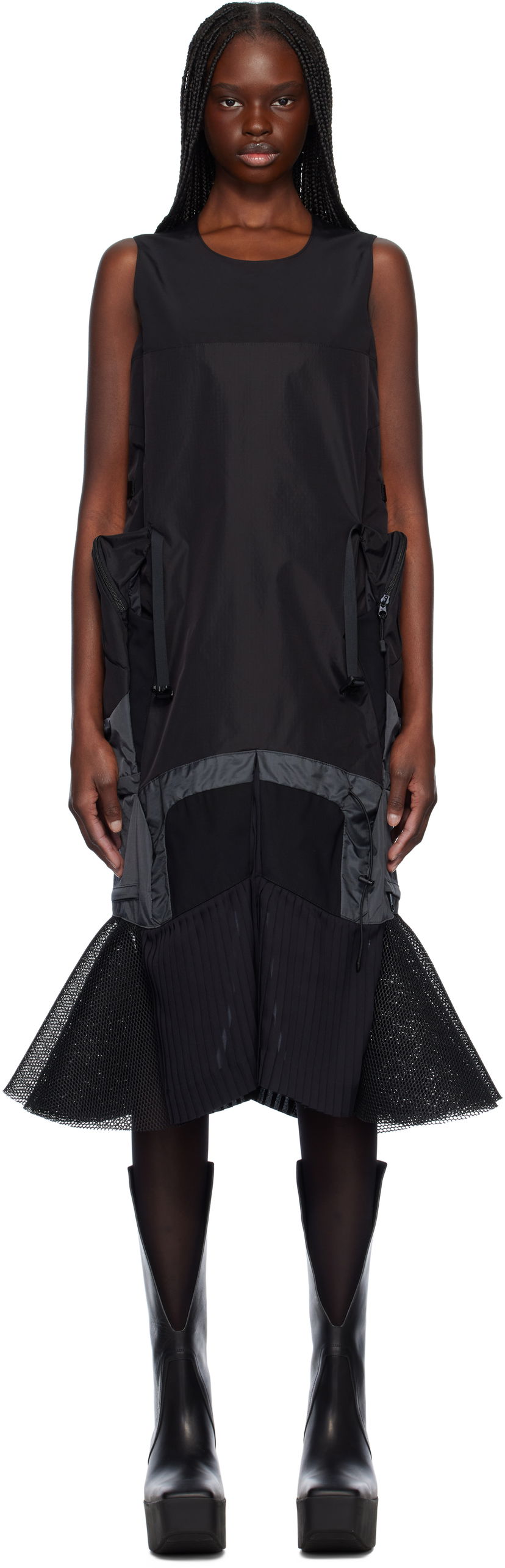 Kjole Junya Watanabe Junya Watanabe Paneled Midi Dress Sort | JO-O024-051-1