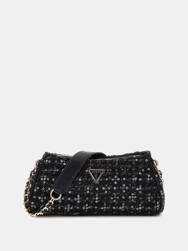 Håndtaske GUESS Sequin Tweed Crossbody Bag Sort | HWBB8748160