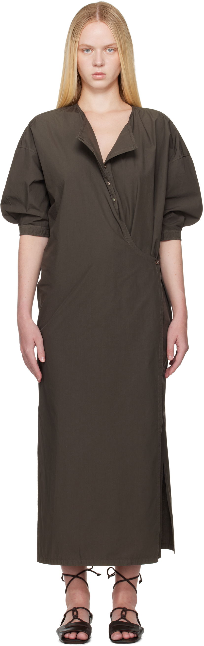 Kjole LEMAIRE Lemaire Short Sleeve Twisted Midi Dress Grøn | DR1100 LF1356