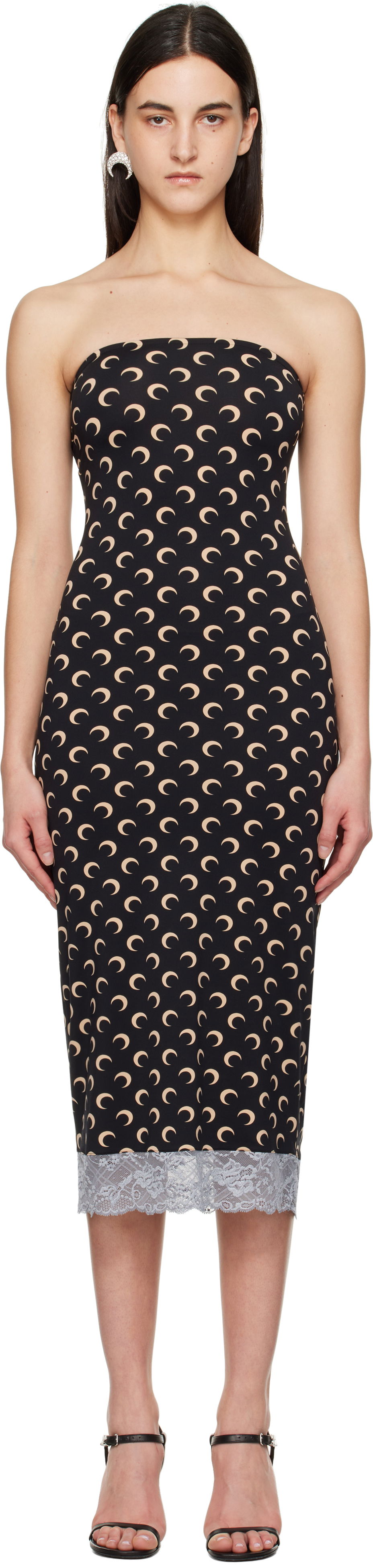 Kjole Marine Serre Marine Serre Moon Print Bustier Midi Dress Sort | WDR333A CJER0001, 0