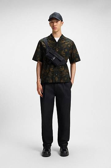 Skjorte BOSS Oversized-Fit Printed Cotton Poplin Shirt Grøn | 50545377, 1