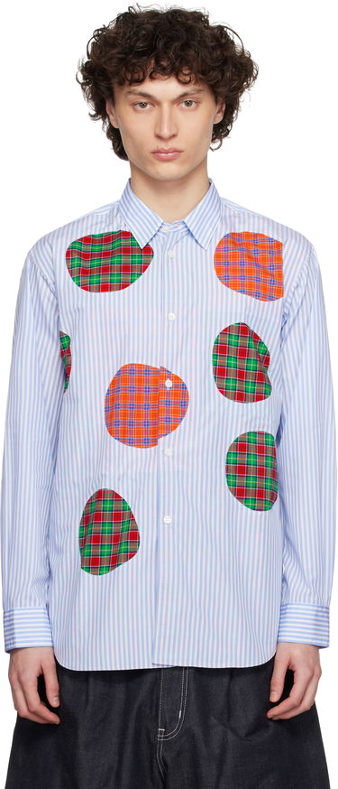 Skjorte Comme des Garçons Comme des Garçons Stripe Poplin & Check Shirt Blå | FO-B013-S25, 0