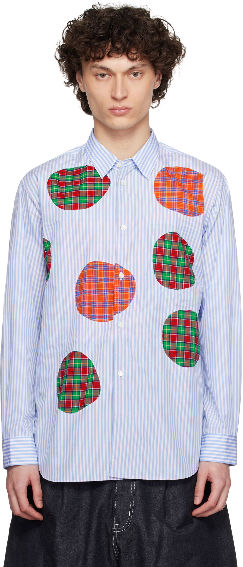 Skjorte Comme des Garçons Comme des Garçons Stripe Poplin & Check Shirt Blå | FO-B013-S25