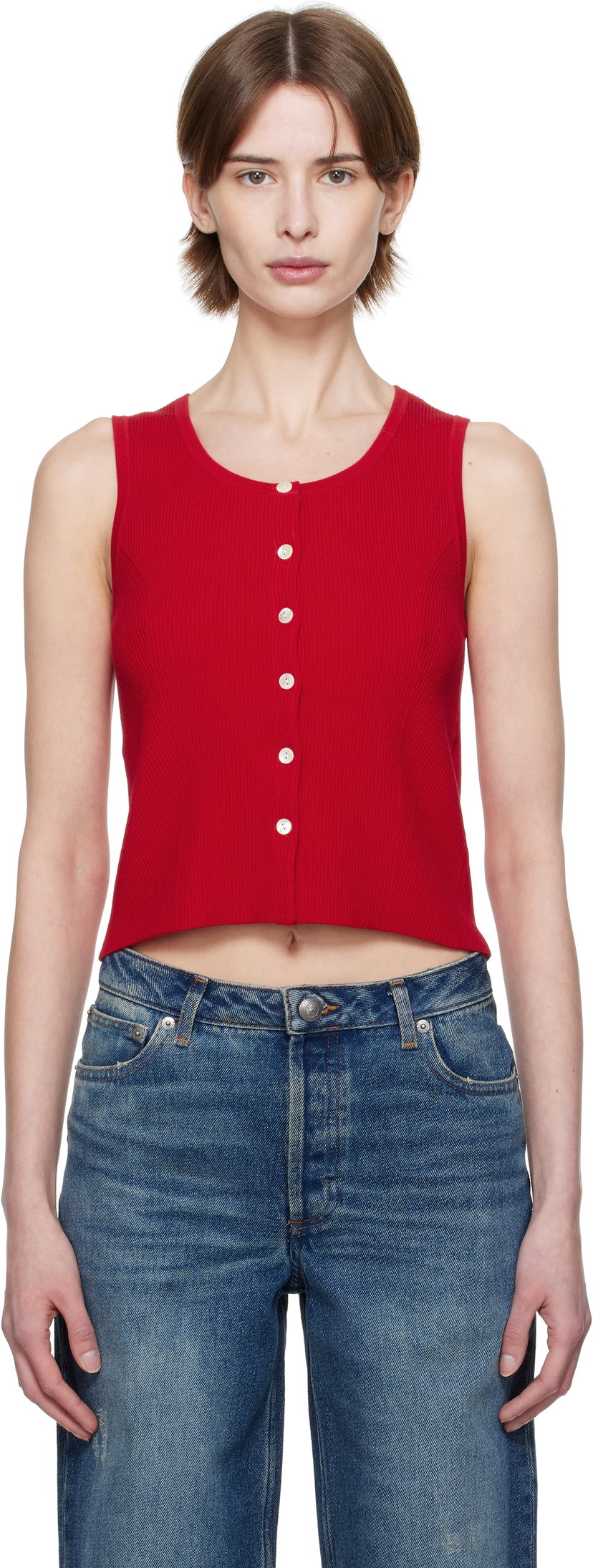 Tanktop A.P.C. A.P.C. Buttoned Cropped Tank Top Rød | VIALM-F23410