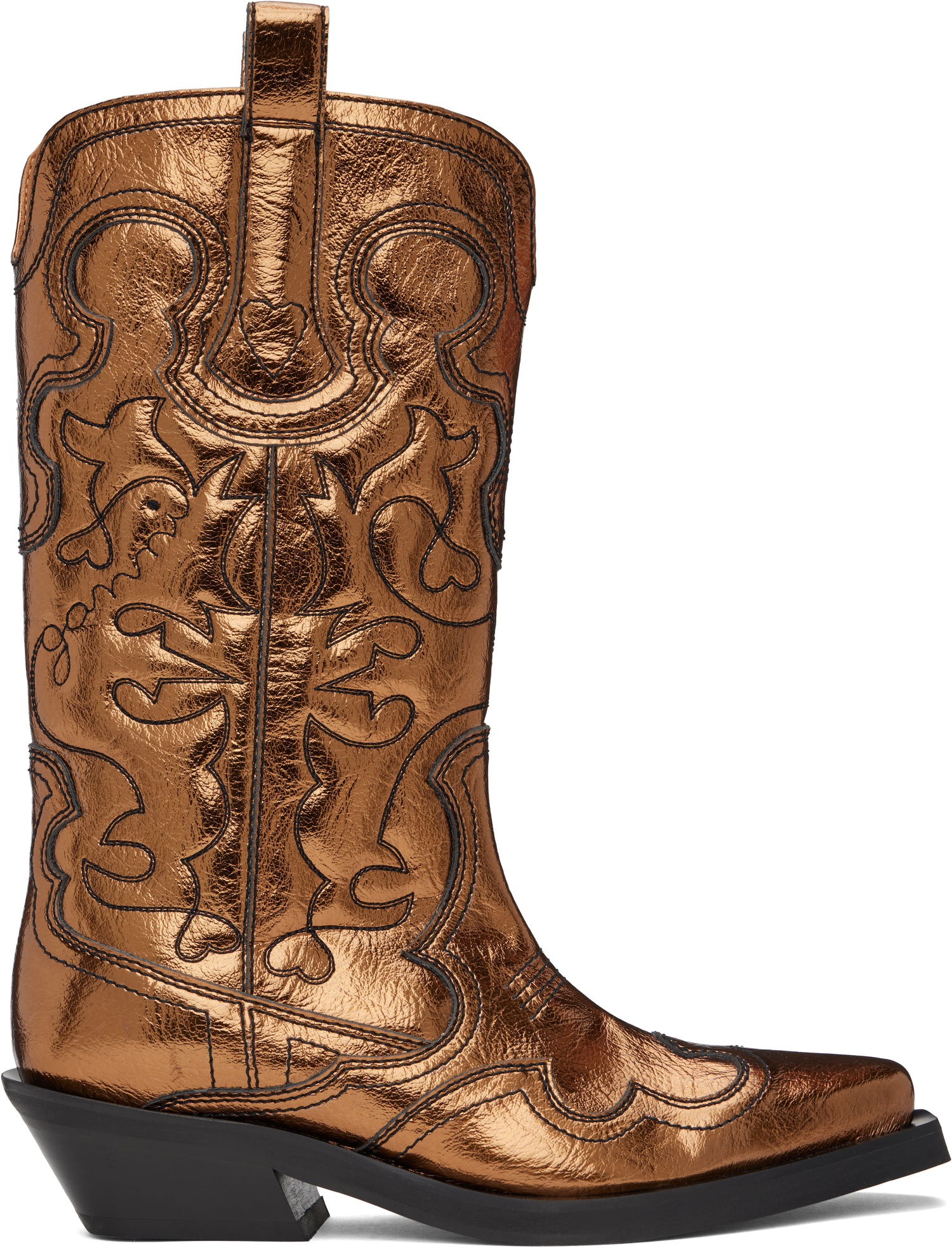 Sneakers og sko GANNI Mid Shaft Embroidered Western Boots Brun | S2743, 0