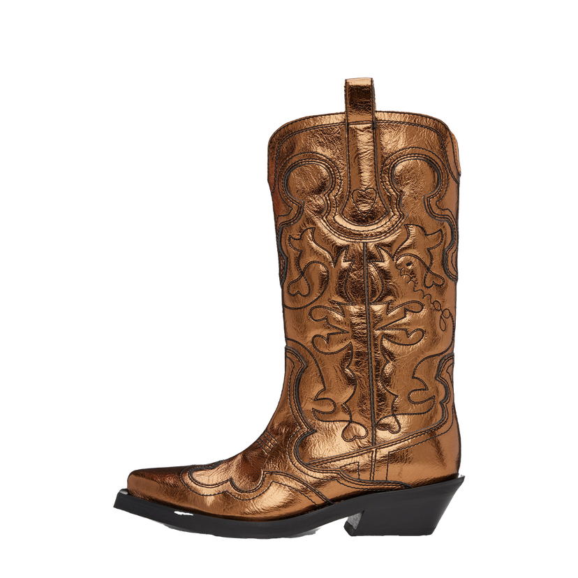 Sneakers og sko GANNI Mid Shaft Embroidered Western Boots Brun | S2743