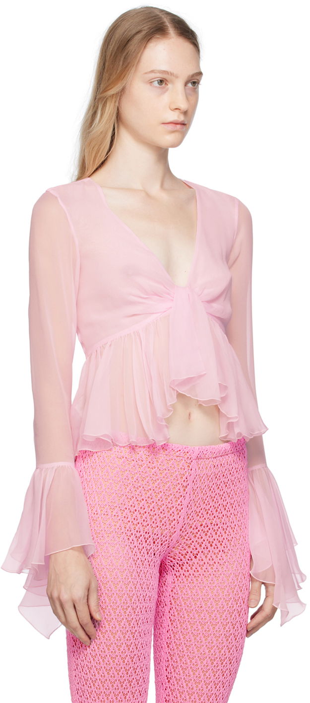 Skjorte Blumarine Blumarine Ruffled Tie-Front Blouse Lyserød | P344C005A, 1