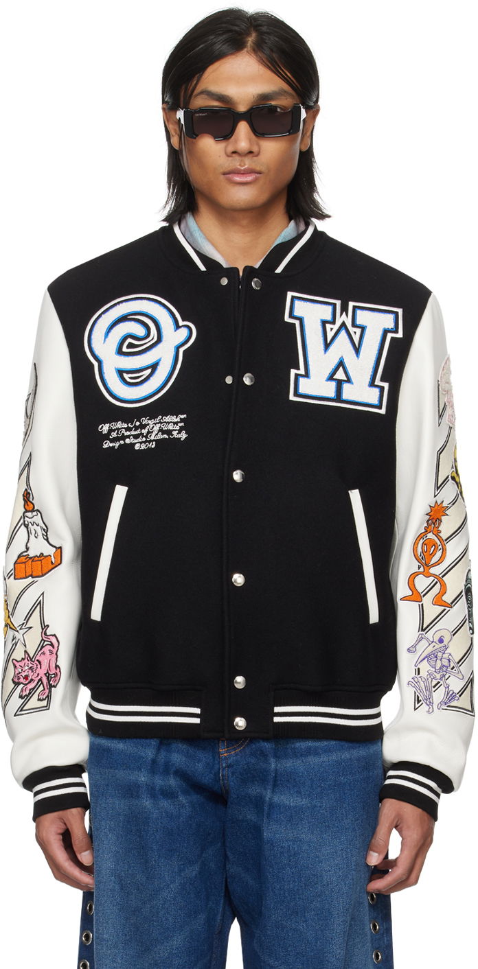 Bomberjakke Off-White Patch Bomber Jacket Sort | OMJA059G23LEA0011001, 0