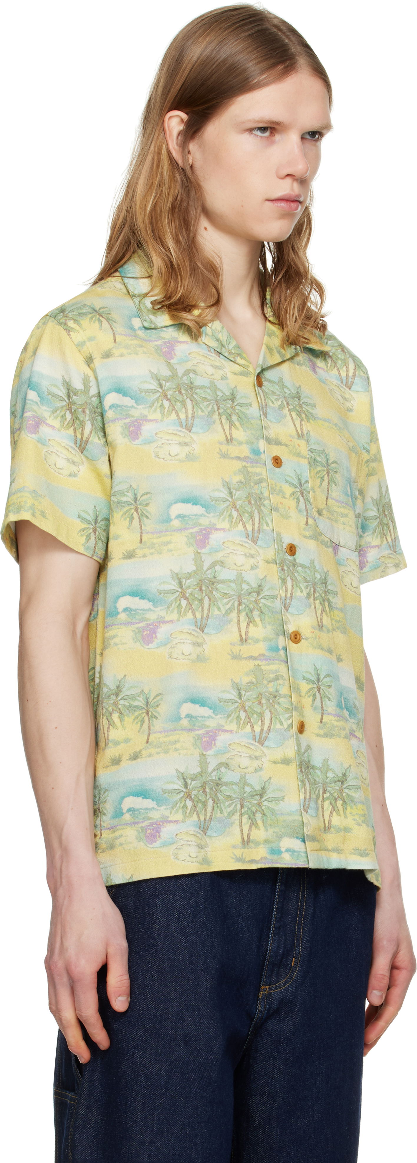 Skjorte Nudie Jeans Nudie Jeans Arvid Pearls Print Shirt Gul | 140878, 1