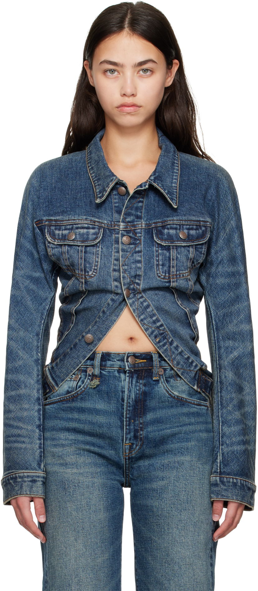 Jakke R13 R13 Skinny Wrap Around Trucker Jacket Blå | R13WD195-D246A