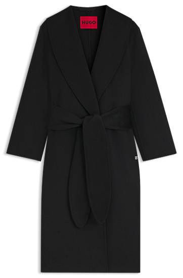 Frakker BOSS Relaxed-fit robe-style coat with tie-up belt Sort | 50546753