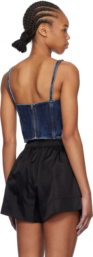 Tanktop GANNI Blue Crinkled Future Denim Strap Top Mørkeblå | J1592, 2