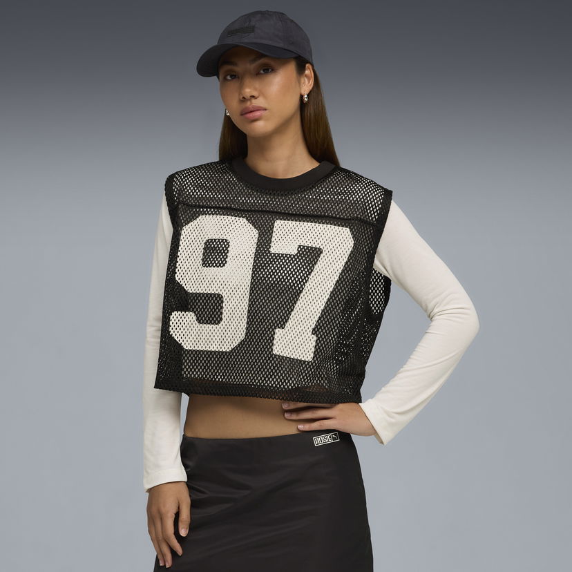 Crop top Puma ROSÉ Cropped Mesh Relaxed Fit T-Shirt Hvid | 633804_01