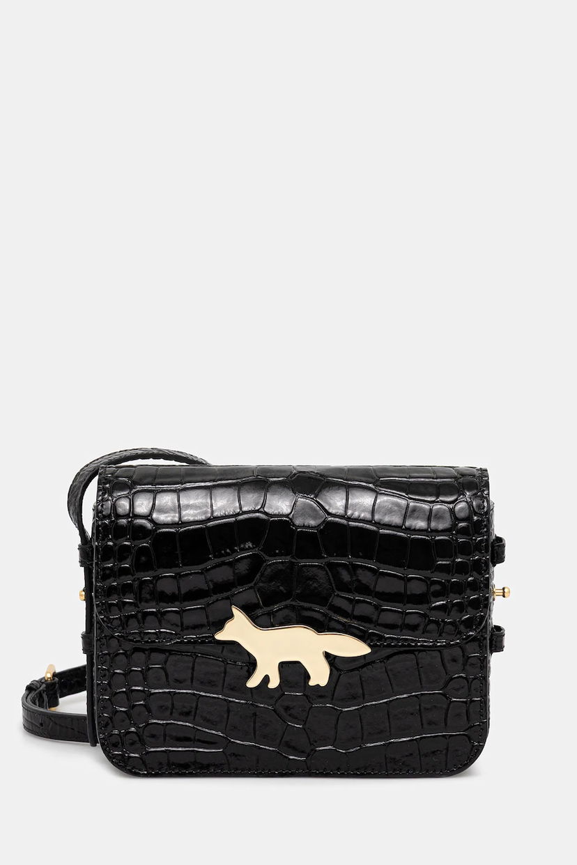 Skuldertaske MAISON KITSUNÉ Edie Croc-Embossed Leather Crossbody Bag Sort | NW05170LR0045
