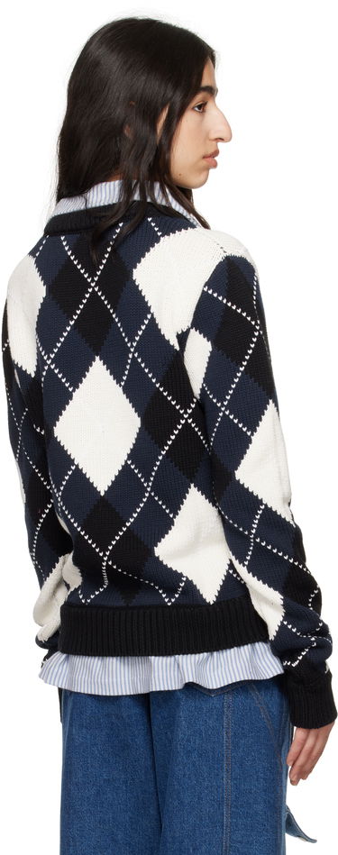 Sweater Charles Jeffrey Loverboy Charles Jeffrey LOVERBOY Argyle V-Neck Sweater Mørkeblå | 54091501, 2