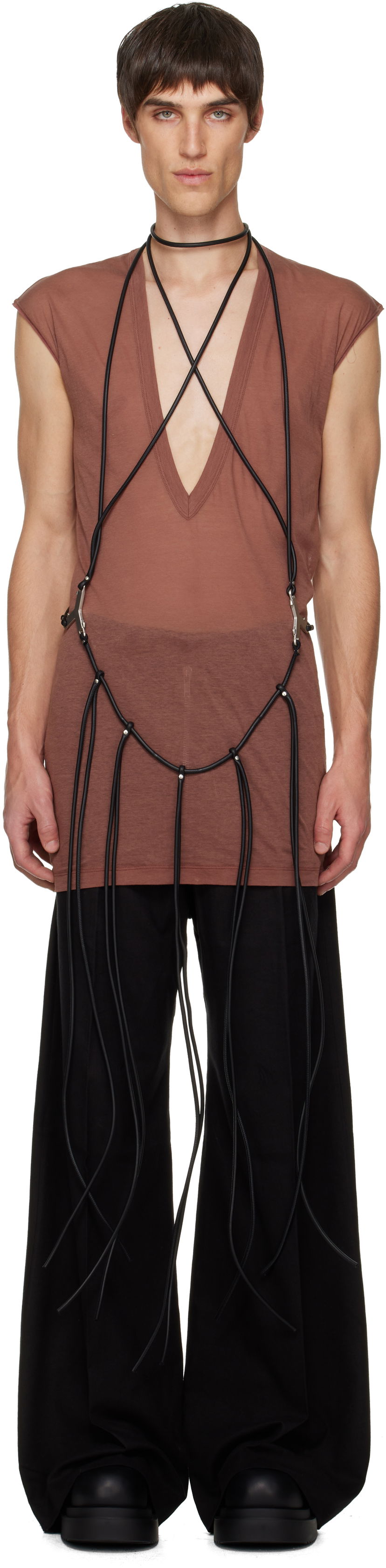 Tanktop Rick Owens Concordians Cord Fringed Tank Top Brun | RR02E1457 LBL