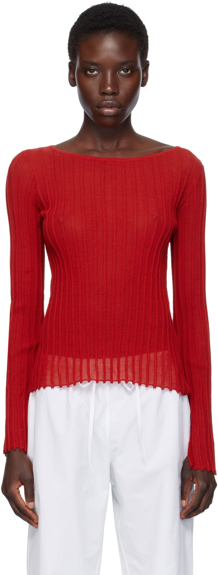 T-shirt Loulou de Saison Loulou de Saison Mabille Ribbed Knit Top Rød | MABILLE