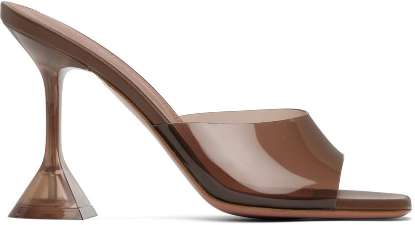 Tilbehør Amina Muaddi Amina Muaddi Lupita Glass Slipper Heeled Sandals Brun | LUPITA GLASS SLIPPER