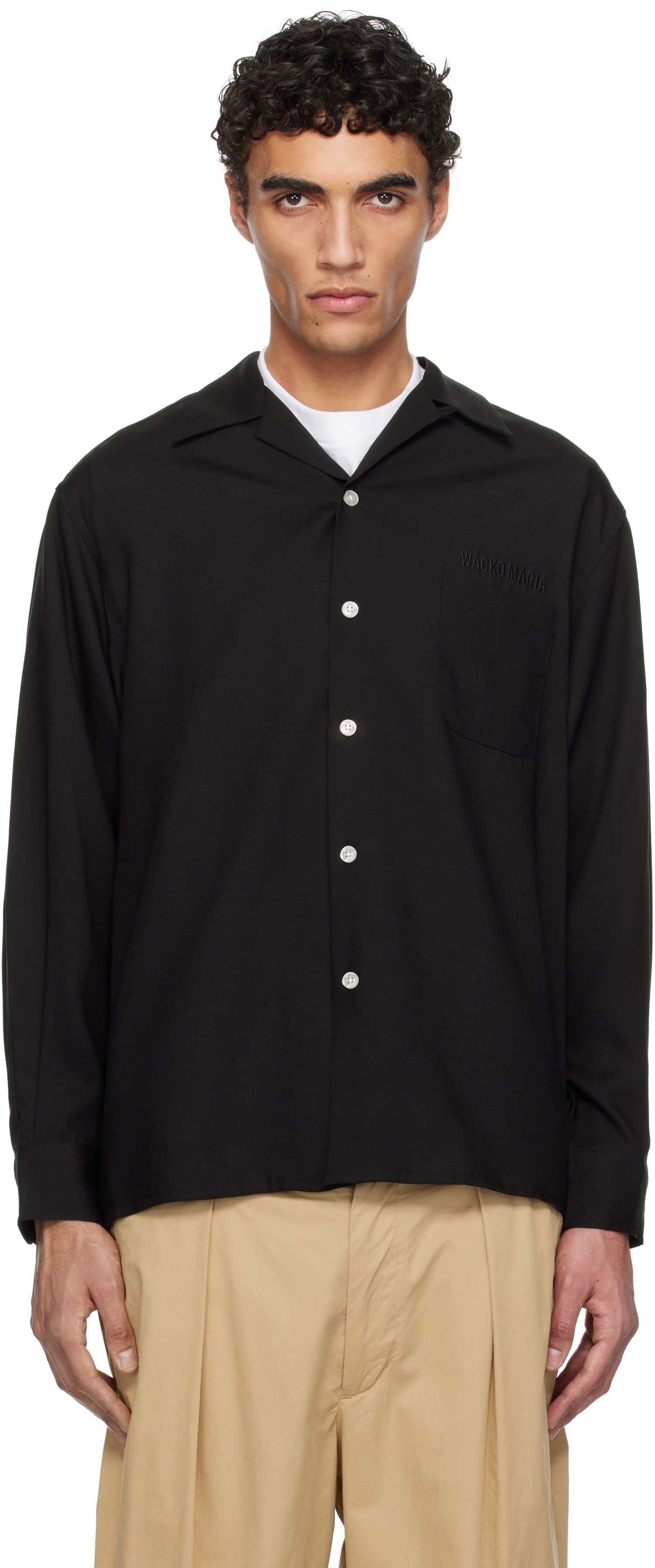 Skjorte WACKO MARIA WACKO MARIA 50's Open Collar Shirt Sort | 25SSE-WMS-OC02, 0