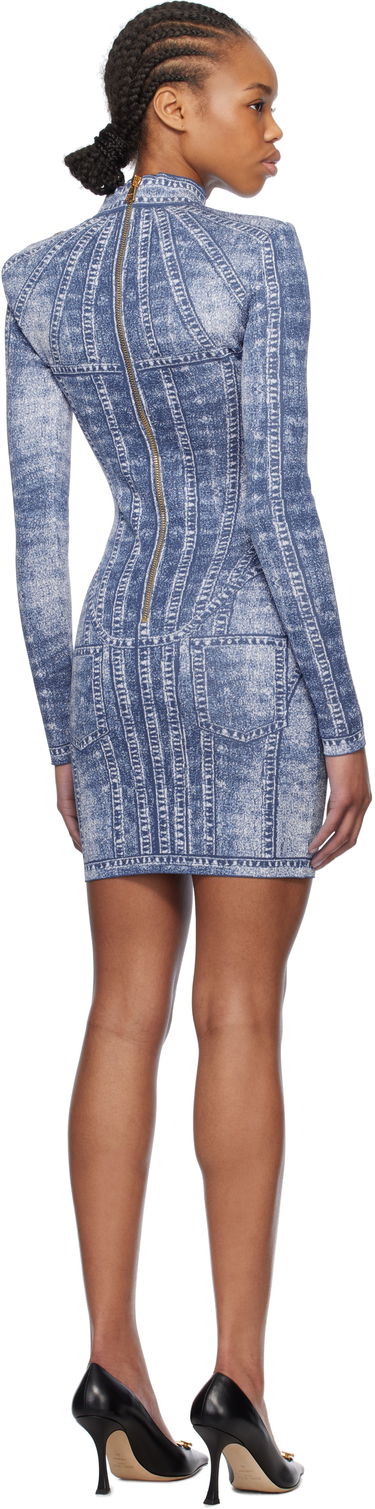 Kjole Balmain Balmain Jacquard Denim Effect Minidress Blå | EF1R8237KH80, 2